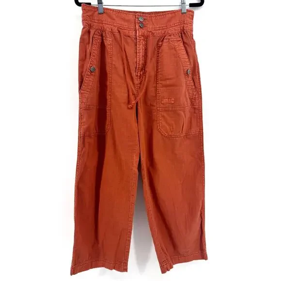 Free People Mohave Safari Pants Size 10 Rust Orange Cargo Drawstring Casual - Picture 2 of 10